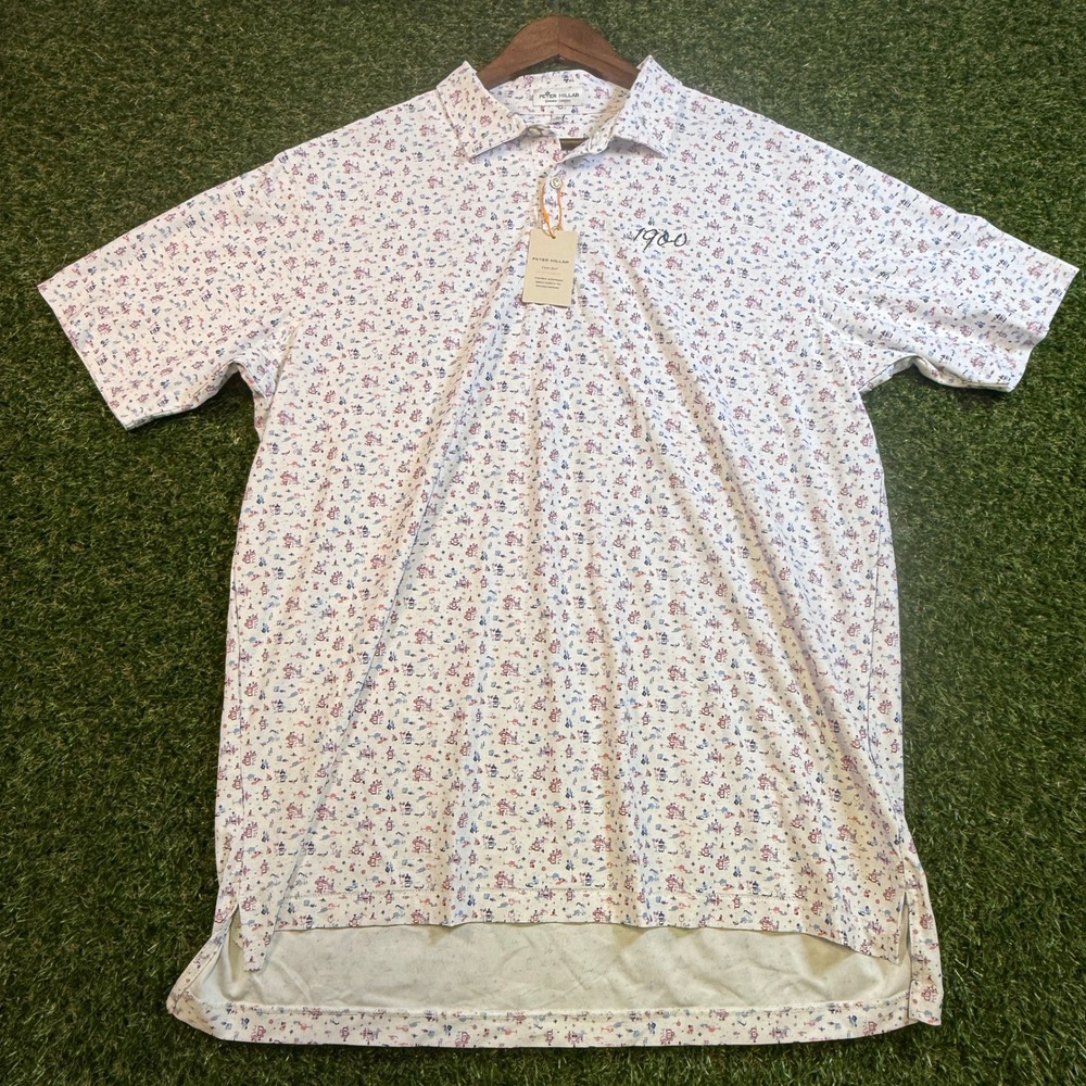 Peter Millar Crown Sport Summer Comfort Polo Shirt XL White Cocktail Print 1900